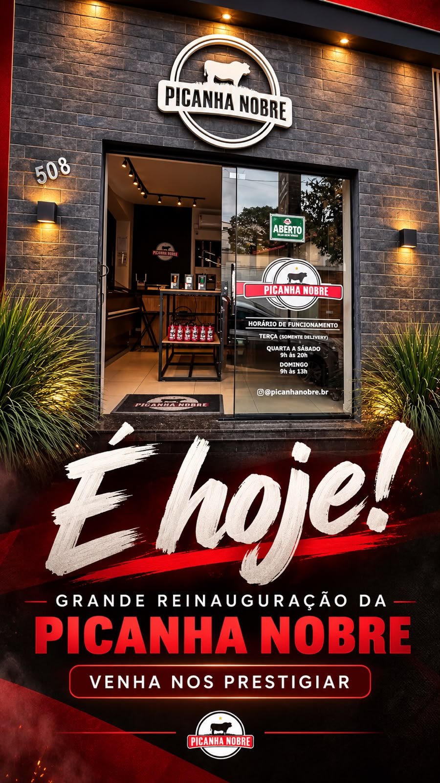 Cartaz de reinauguração da Picanha Nobre